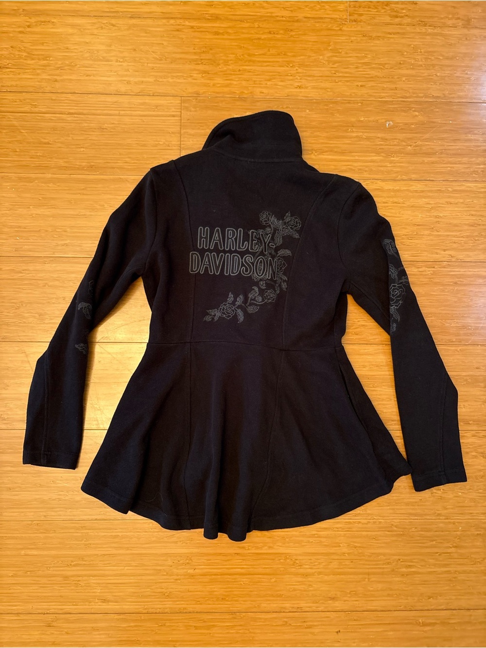 Vintage Harley-Davidson Motorclothes Black Small Zip Jacket Floral Rose Graphics